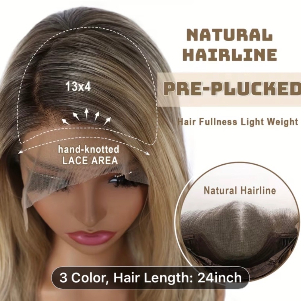 24” Synthetic Lace Front Wig Featuring a Blend of Brown And Honey Blonde Long. - Picture 4 of 5